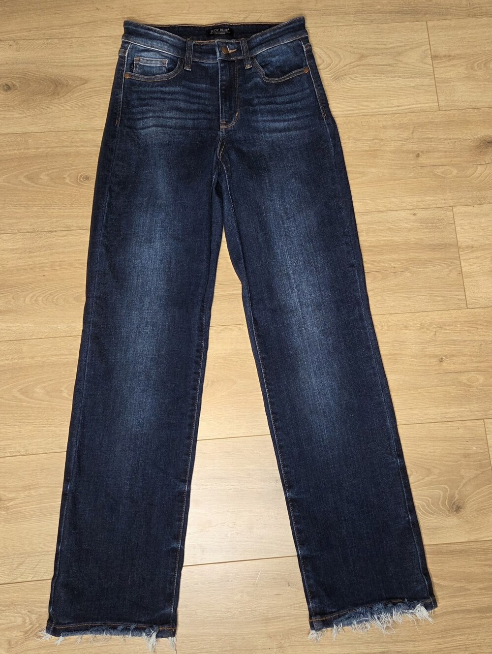 Judy Blue Straight Leg Jeans Raw Hem Dark Wash High Rise Stretch Denim Size 3/26
